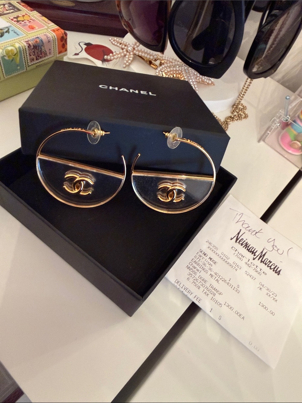 CHANEL Gold-Tone CC Circle Drop Earrings